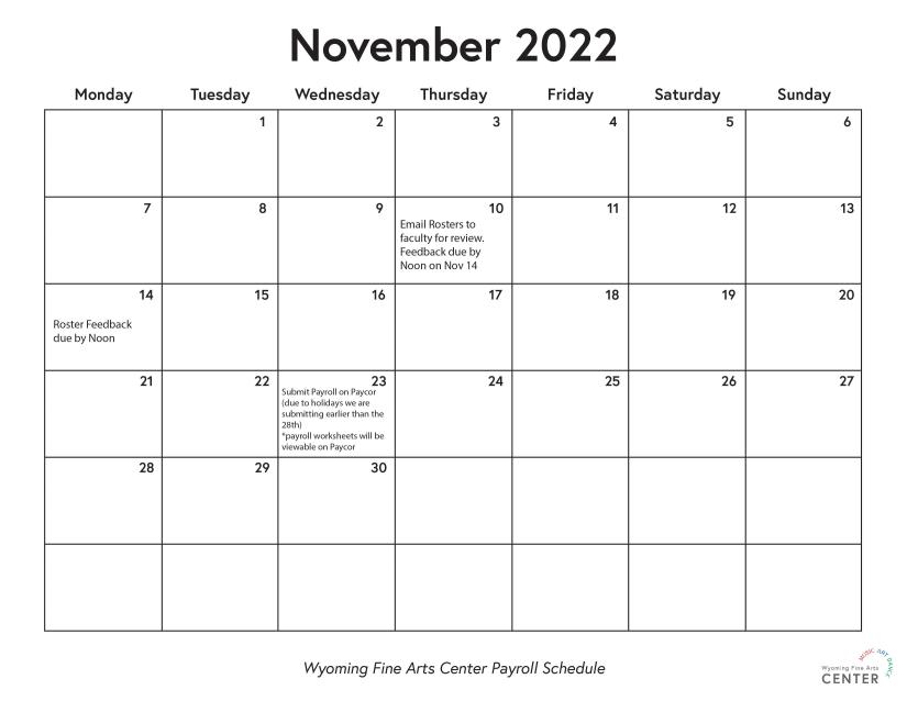 Nov 2022 Payroll Schedule