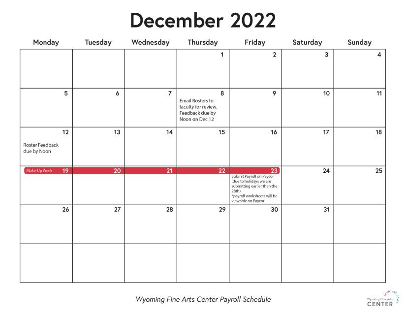 Dec 2022 Payroll Schedule