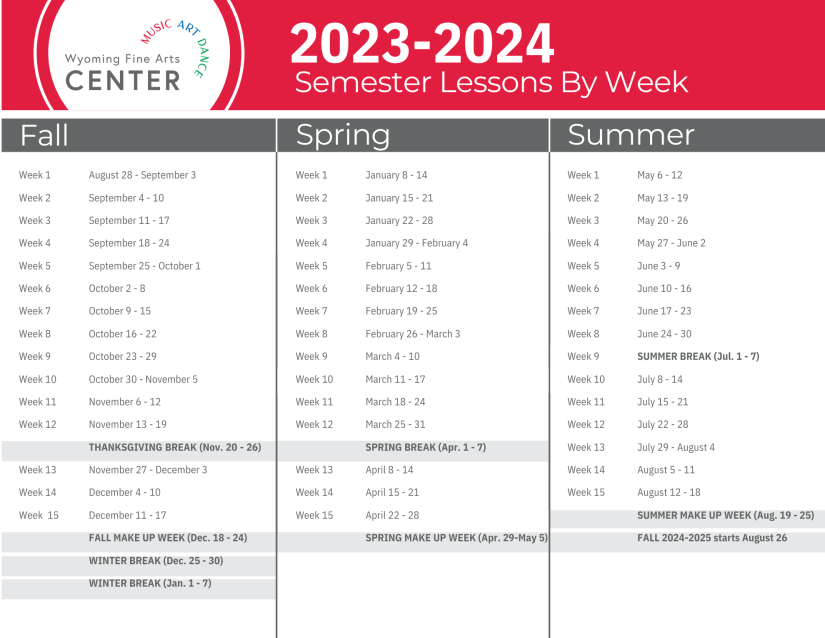 2023-2024 Semester Lessons by Week