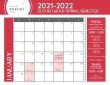 Cincinnati Suzuki School 2021-2022 Spring Semester Calendar